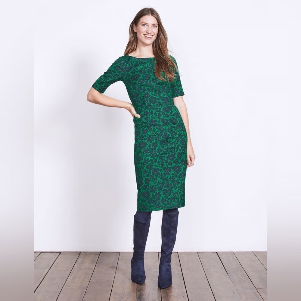 Boden Green and Black Floral Midi Dress